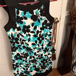 Jessica Howard Black & Teal Floral Sleeveless Shift Dress